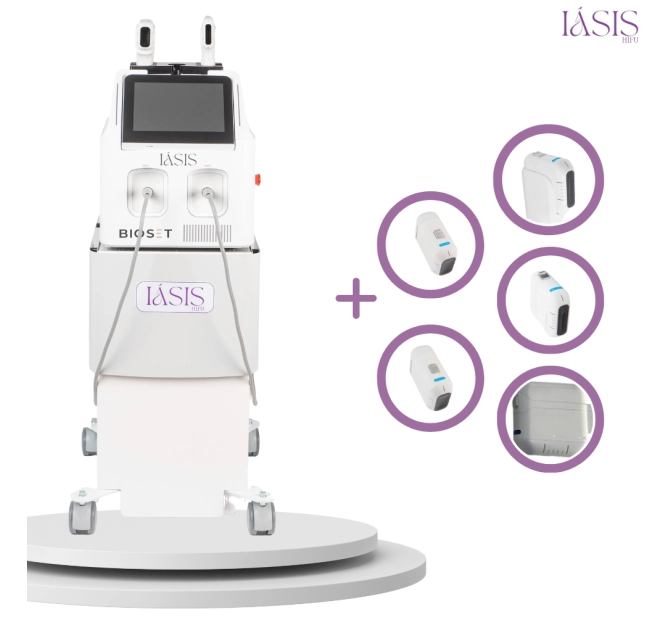 Iásis HIFU Bioset - vista completa com aplicadores e cartuchos